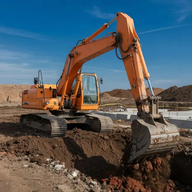 Excavadora de maquinaria pesada en obra